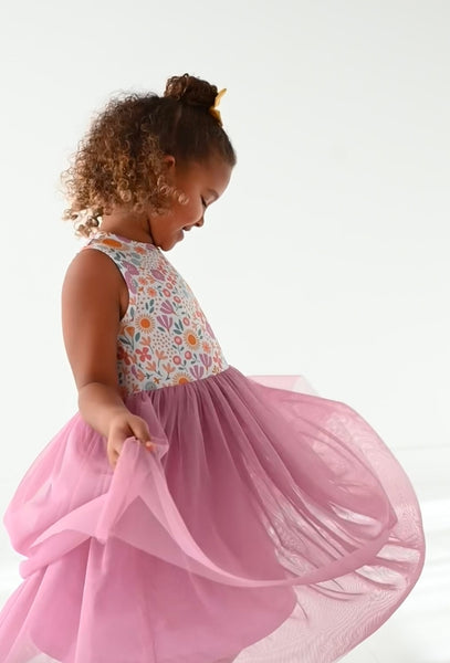 Bamboo + Tulle Dress - Spring Floral Daisy