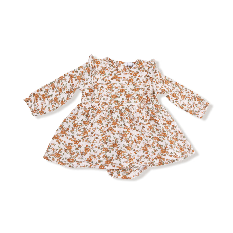 Long Sleeved Ruffle Bubble with Skirt - Prairie Calico