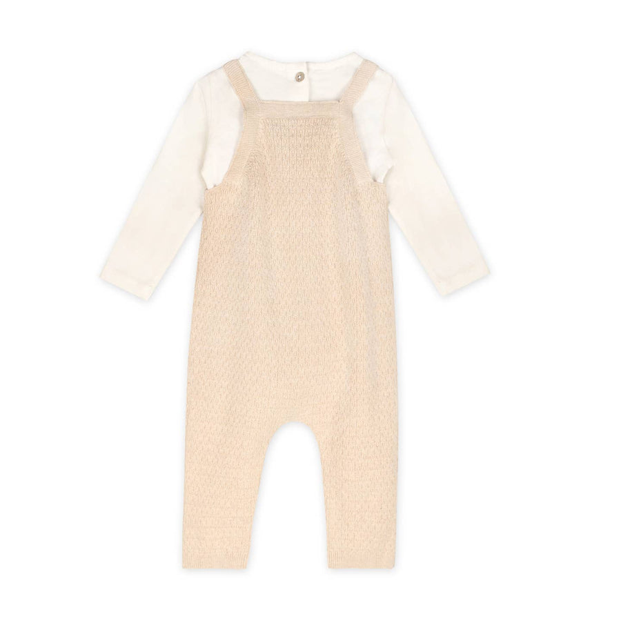 Dinosaur Applique Knit Baby Overall & Bodysuit Set - Oatmeal Heather