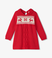 Holiday Flared Cable Knit Sweater Dress