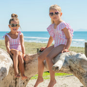 Wide Frill Swimsuit- Pink Stripes