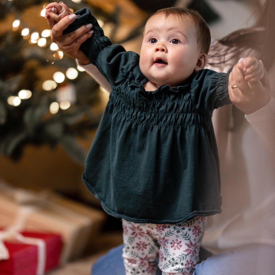 Poinsettia Fair Isle Organic Tunic & Pants Set - Zucchini