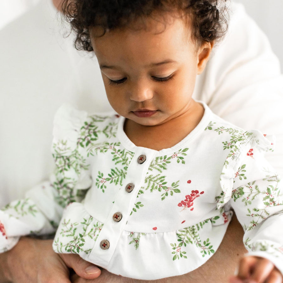 Holiday Snowflakes Baby Girl Jumpsuit - Eggshell