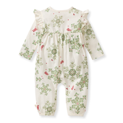 Holiday Snowflakes Baby Girl Jumpsuit - Eggshell