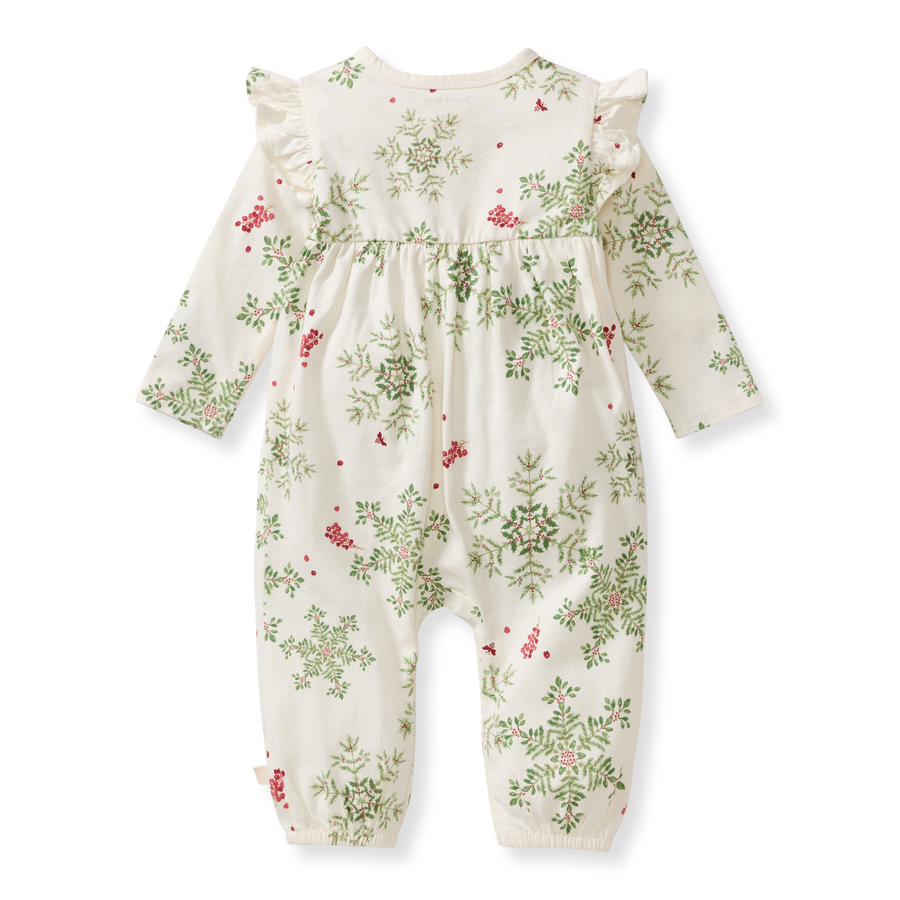 Holiday Snowflakes Baby Girl Jumpsuit - Eggshell