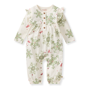 Holiday Snowflakes Baby Girl Jumpsuit - Eggshell