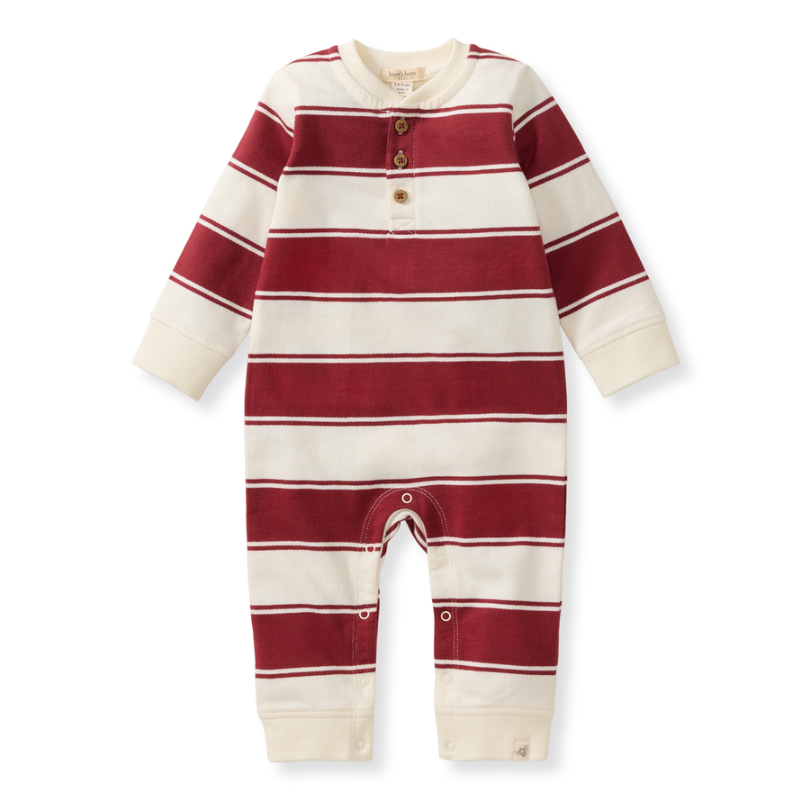 Rugby Peace Stripe Baby Boy Jumpsuit - Brick