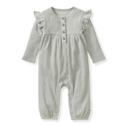 Organic Cotton Baby Girl Thermal Jumpsuit - Blue Gray