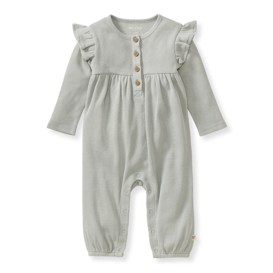 Organic Cotton Baby Girl Thermal Jumpsuit - Blue Gray