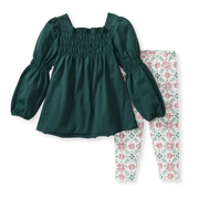 Poinsettia Fair Isle Organic Tunic & Pants Set - Zucchini