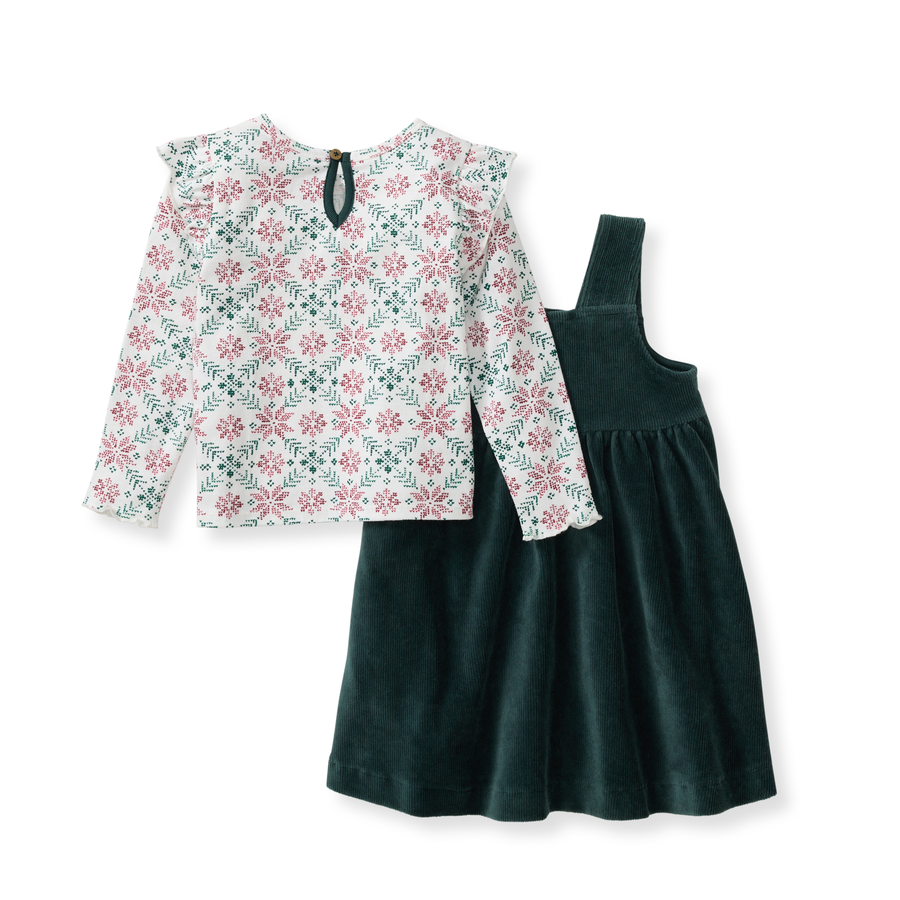 Poinsettia Fair Isle Organic Girl Tee & Dress Set - Zucchini