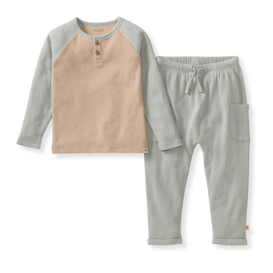 Organic Thermal Boy Tee & Pants Set - Blue Gray