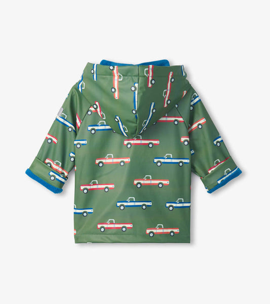 Toddler Boys Big Trucks Button Up Rain Jacket