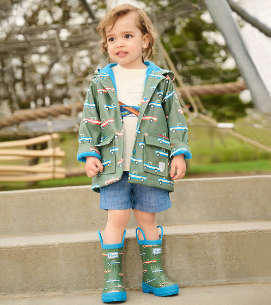 Toddler Boys Big Trucks Button Up Rain Jacket