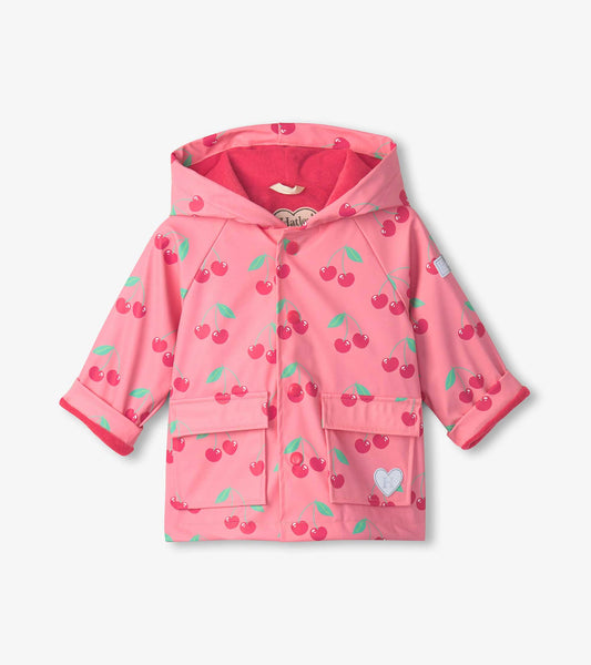Toddler Girls Cherries Button Up Rain Jacket