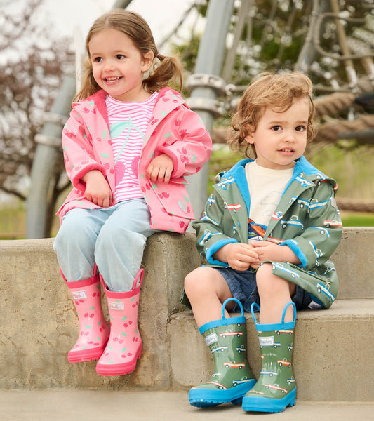 Toddler Girls Cherries Button Up Rain Jacket