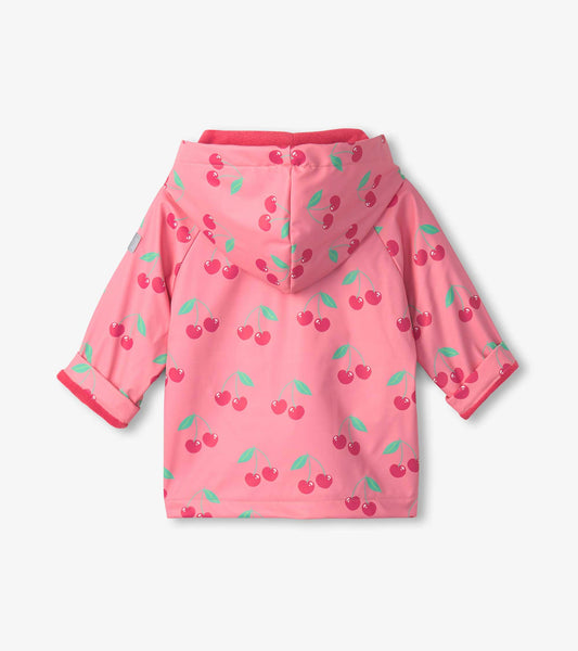 Toddler Girls Cherries Button Up Rain Jacket