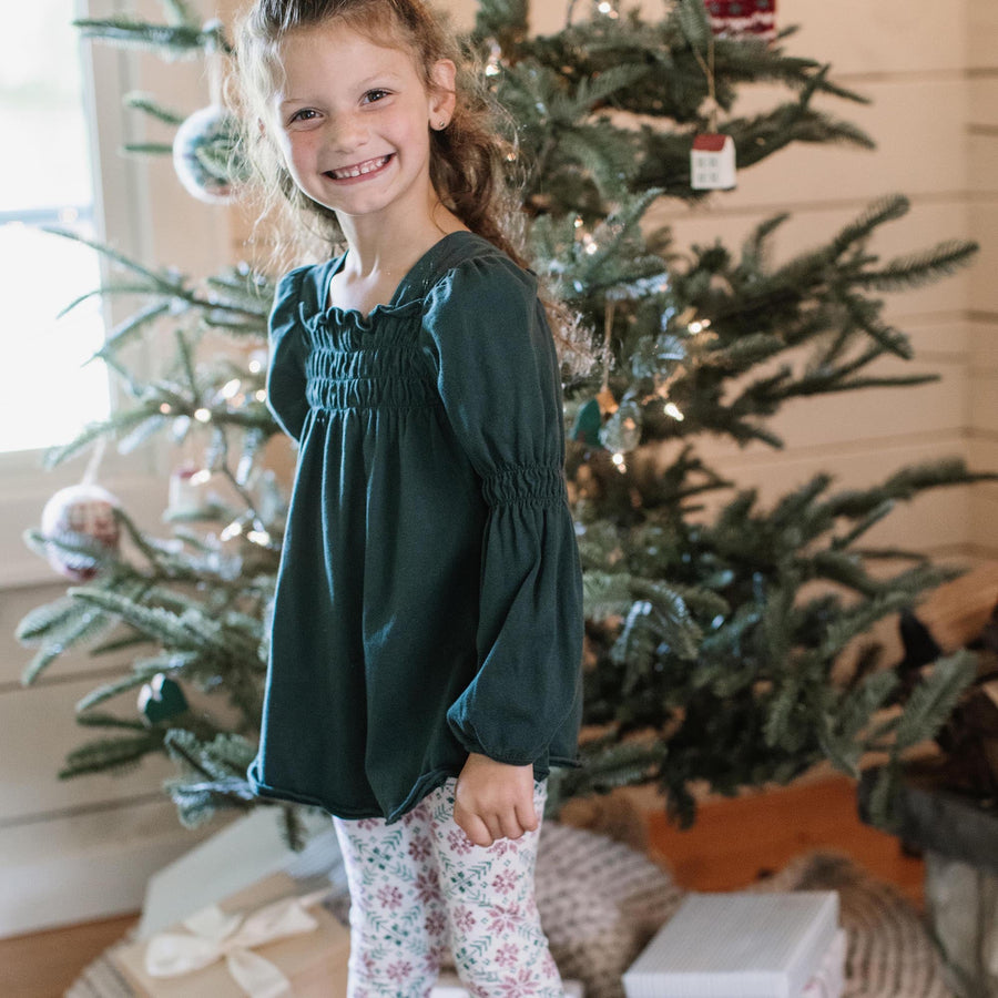 Poinsettia Fair Isle Organic Tunic & Pants Set - Zucchini