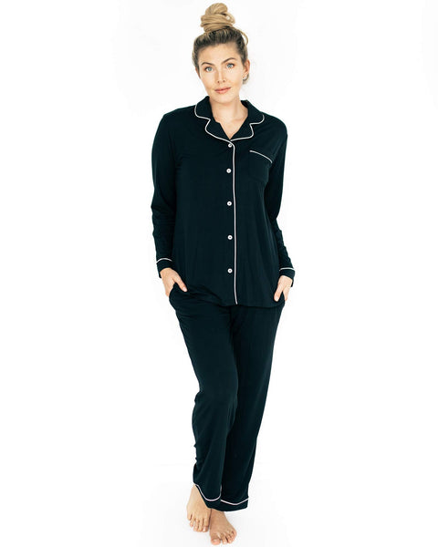 Clea Bamboo Long Sleeve Maternity & Nursing Pajama - Black