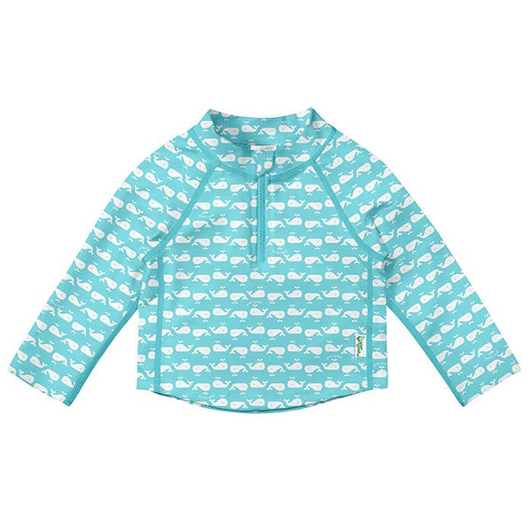 Long Sleeve Zip Rashguard Shirt - Aqua Whale Geo