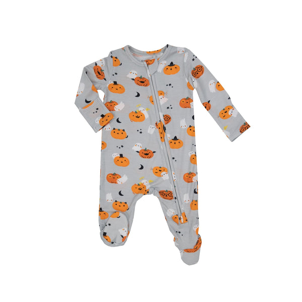 Bamboo Zipper Footie - Pumpkins and Ghosts