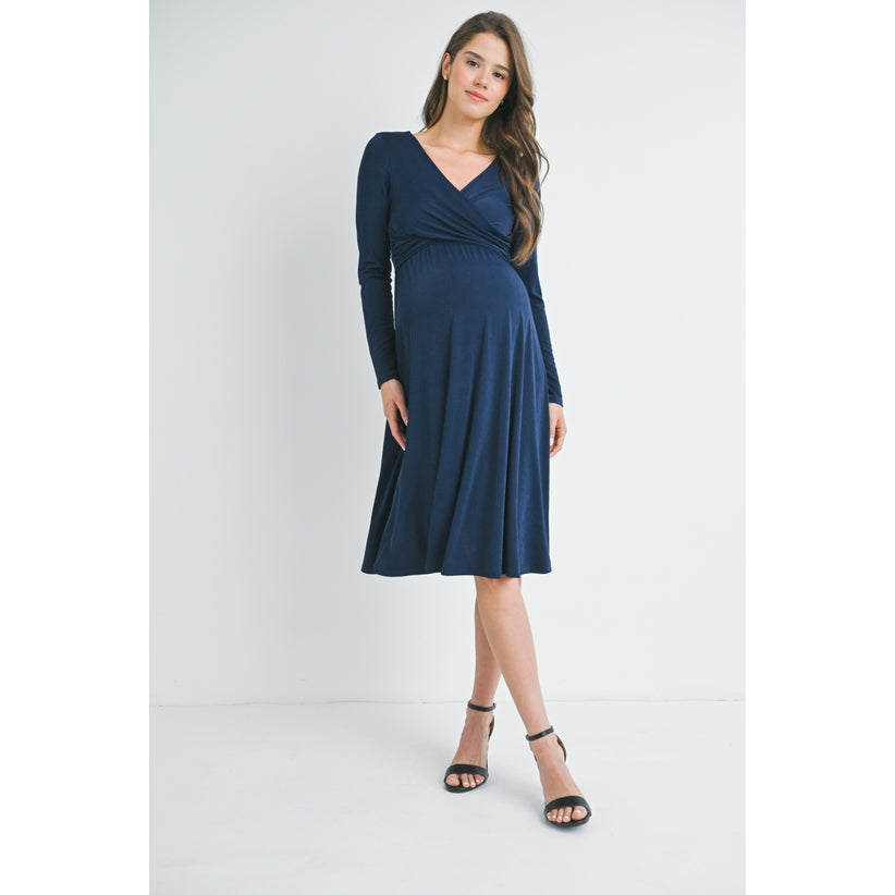 Surplice Wrap Long Sleeve Maternity Nursing Dress