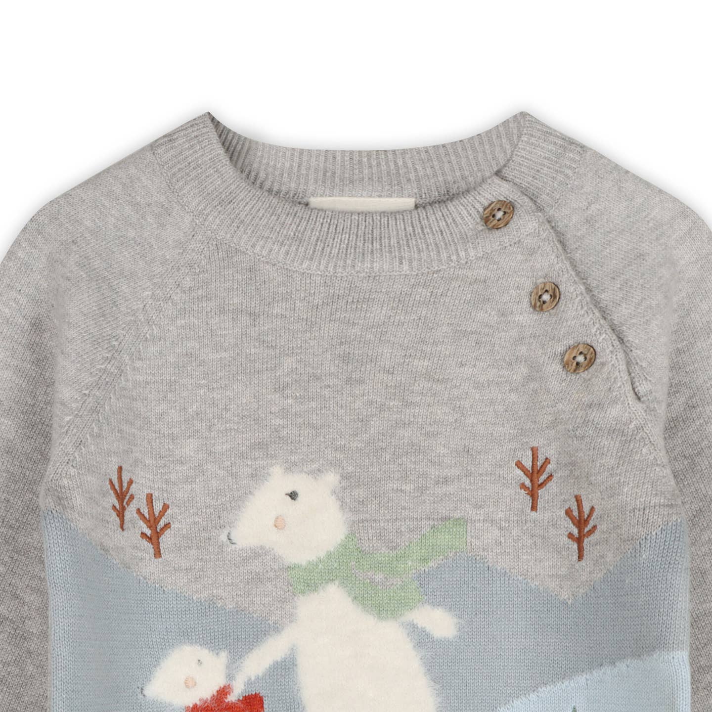 Skating Polar Bear Jacquard Knit Organic Cotton Pullover - Heather Grey