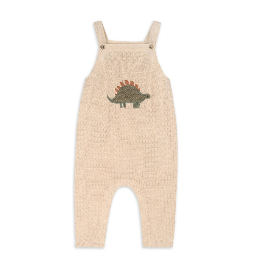 Dinosaur Applique Knit Baby Overall & Bodysuit Set - Oatmeal Heather