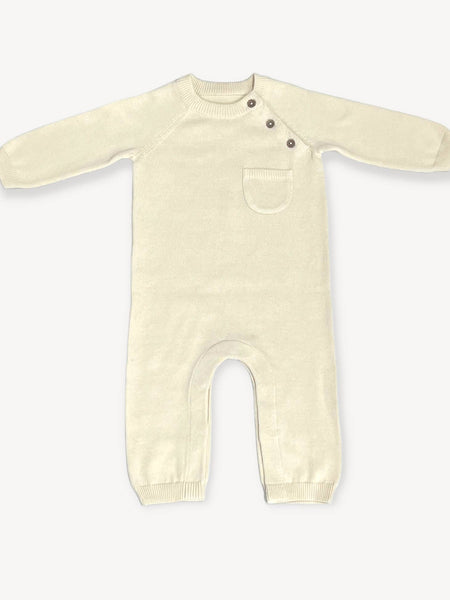 Milan Side Button & Pocket Sweater Knit Jumpsuit - Cream