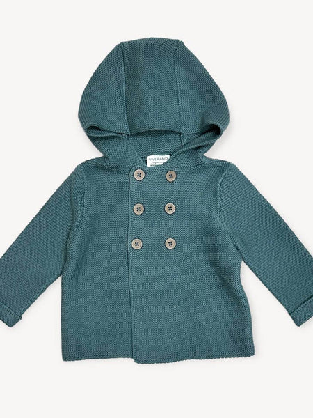 Hooded Double Button Baby Coat Jacket - Teal Blue