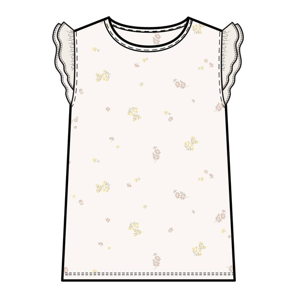 Organic Daphne Ribbed Tank with Eyelet Ruffle - Emma Floral