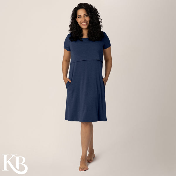 Eleanora Maternity & Nursing Dress - Navy Heather