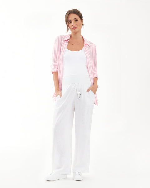 Indi Wide Leg Lenin Pant - White