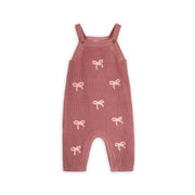 Sweet Bow Embroidered Knit Baby Overall & Bodysuit Set - Vintage Rose