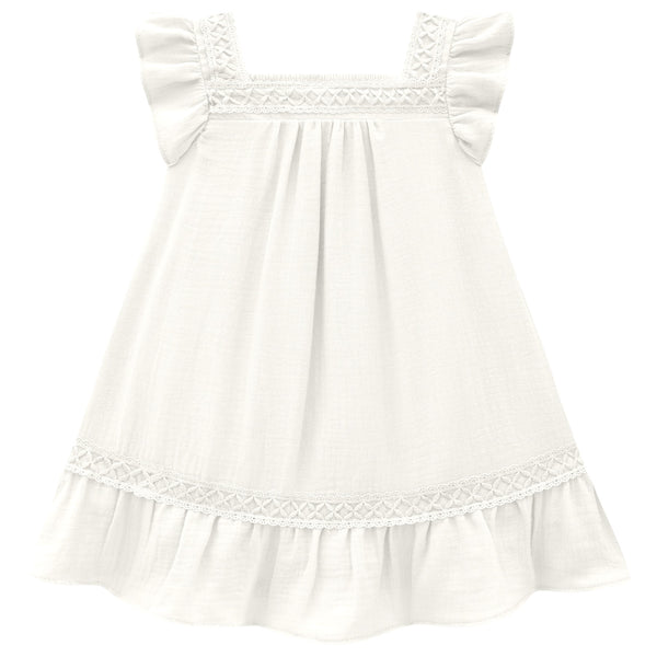 Flutter Shoulder Dress OffWhite Green Bean Baby Boutique