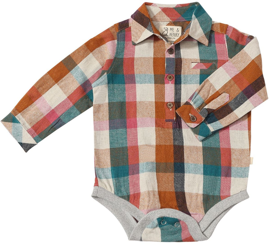 Me & Henry Jasper Woven Onesie - Red/Cream Plaid