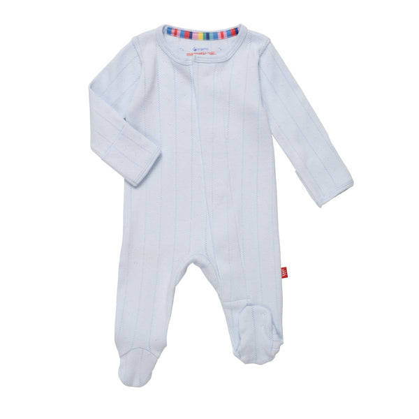 Organic Cotton Pointelle Footie - Love Lines Blue