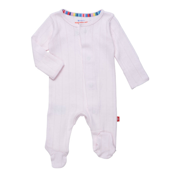 Organic Cotton Pointelle Footie - Love Lines Pink