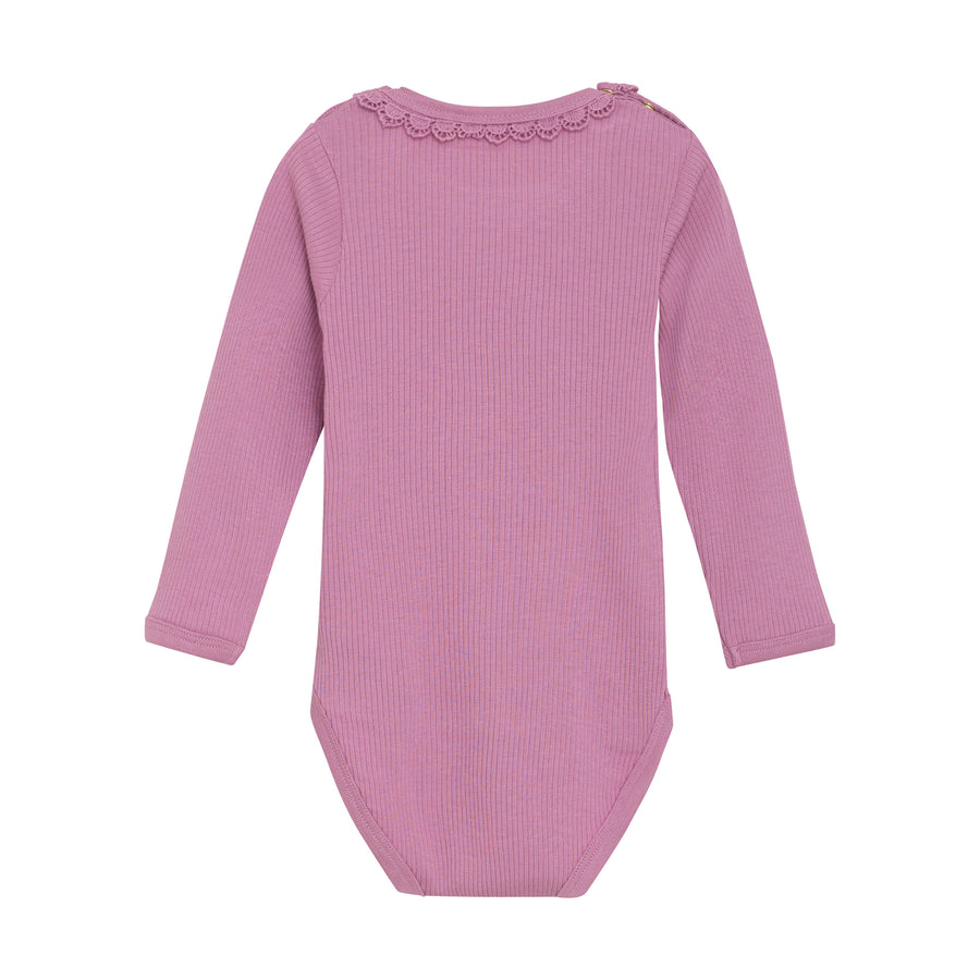 Long Sleeve Ribbed Bodysuit - Mauve Orchid