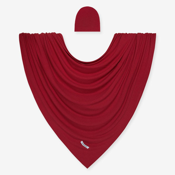 Infant Swaddle and Beanie Set - Dark Red Rib