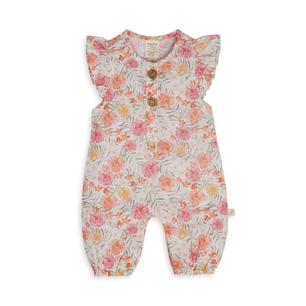 Ruffle Cap Sleeve Playsuit - Hibiscus