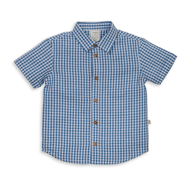 Organic Cotton Button Down Shirt - Blue Gingham