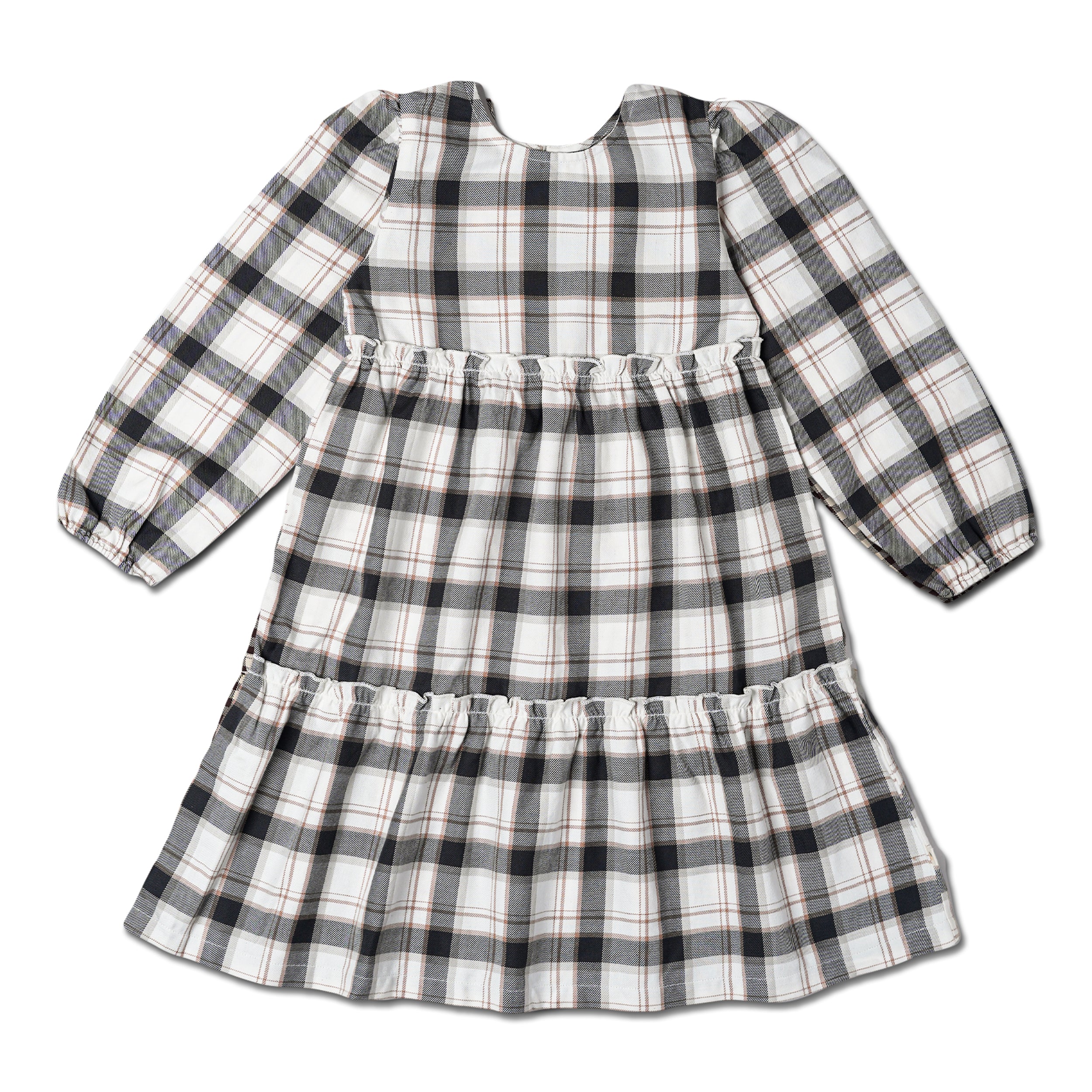 Organic Long Sleeve Tiered Dress - Plaid Checks