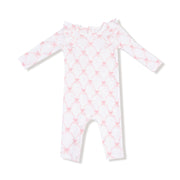 Long Sleeve Ruffle Romper - Ribbon Bow Trellis
