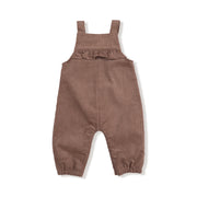 Yoke Ruffle Overalls - Cord Chocolate Malt