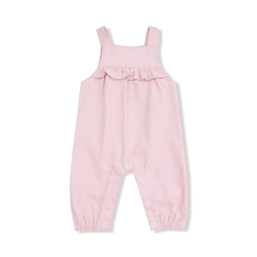 Yoke Ruffle Overalls - Cord Veiled Pink
