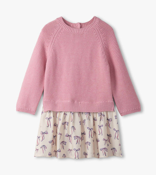 Mixed Media Sweater Dress - Painterly Bows