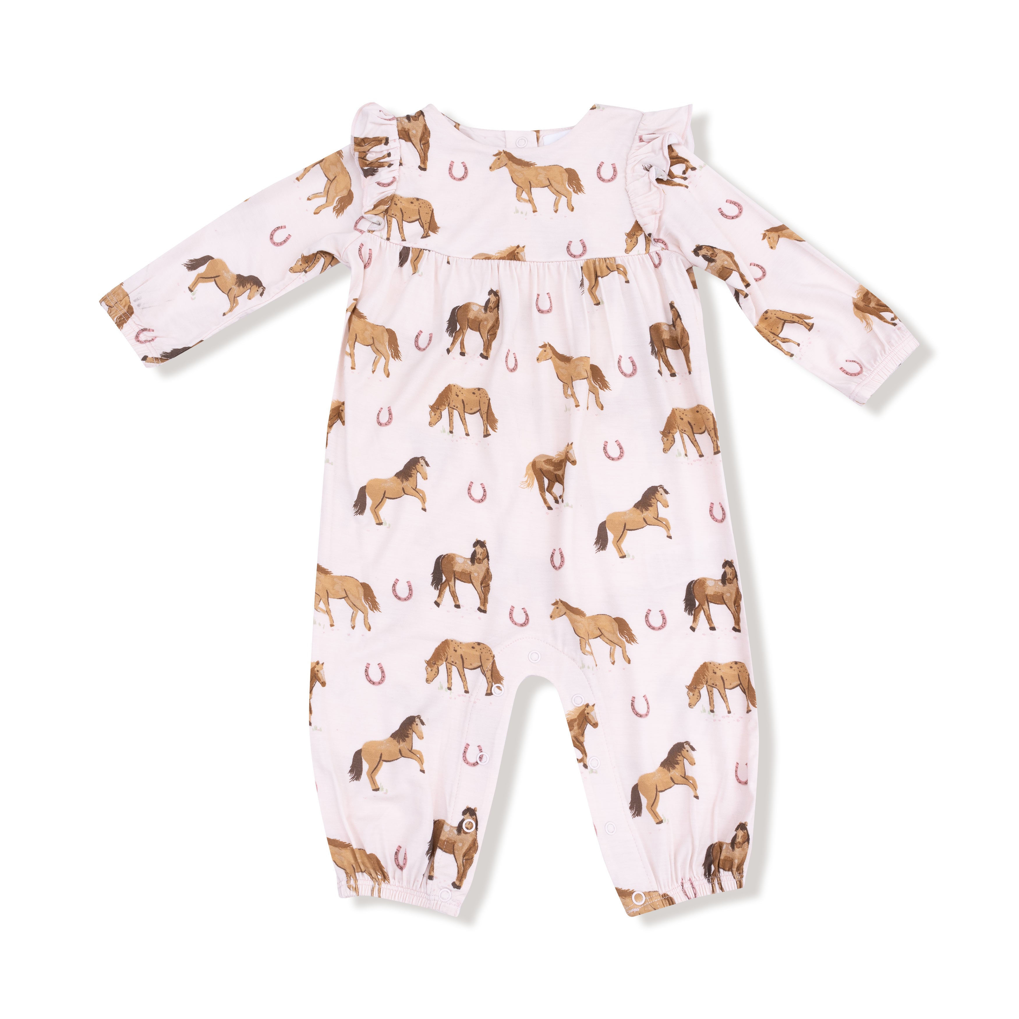Ruffle Sleeve Romper - Horses - Pink