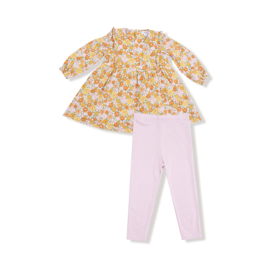 Ruffle Long Sleeve Dress and Ribbed Leggings - Sweet Amber Floral