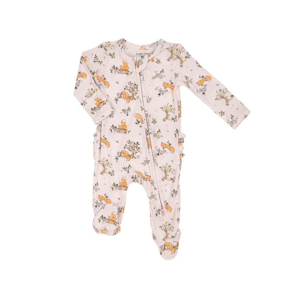 Bamboo Zipper Footie - Pink Baby Foxes